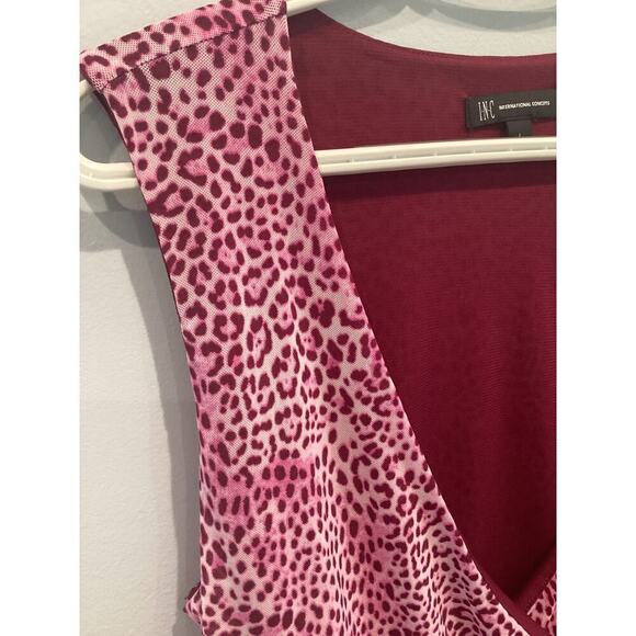 INC Womens Sleeveless Top Size Large Leopard Print Pink Purple V-neck Shirt Y2K - Picture 3 of 8